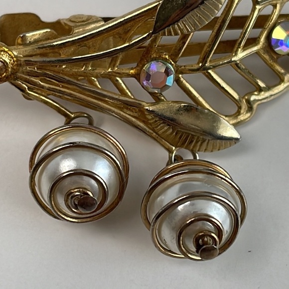 Japan Vintage Hair Clip With Dangling Caged Faux Pearls - Picture 7 of 8